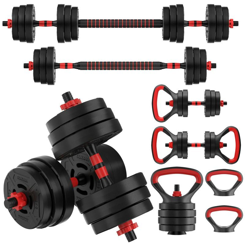 60LB 4-In-1 Portable Changeable Dumbbell, Barbell, and Kettlebell Set with Adjustable Weights