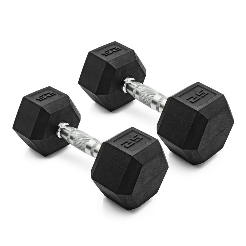 25Lb Coated Rubber Hex Dumbbell, Pair - Original Product Title with No Additional Information Provided