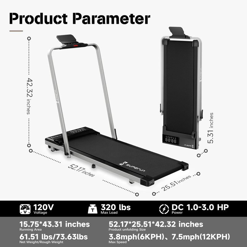 【Superun】Ct05 Treadmills 3 in 1 under Desk Foldable Walking Pad 320Lbs 3.0HP Quiet Running Machine Portable for Small Spaces Installation-Free