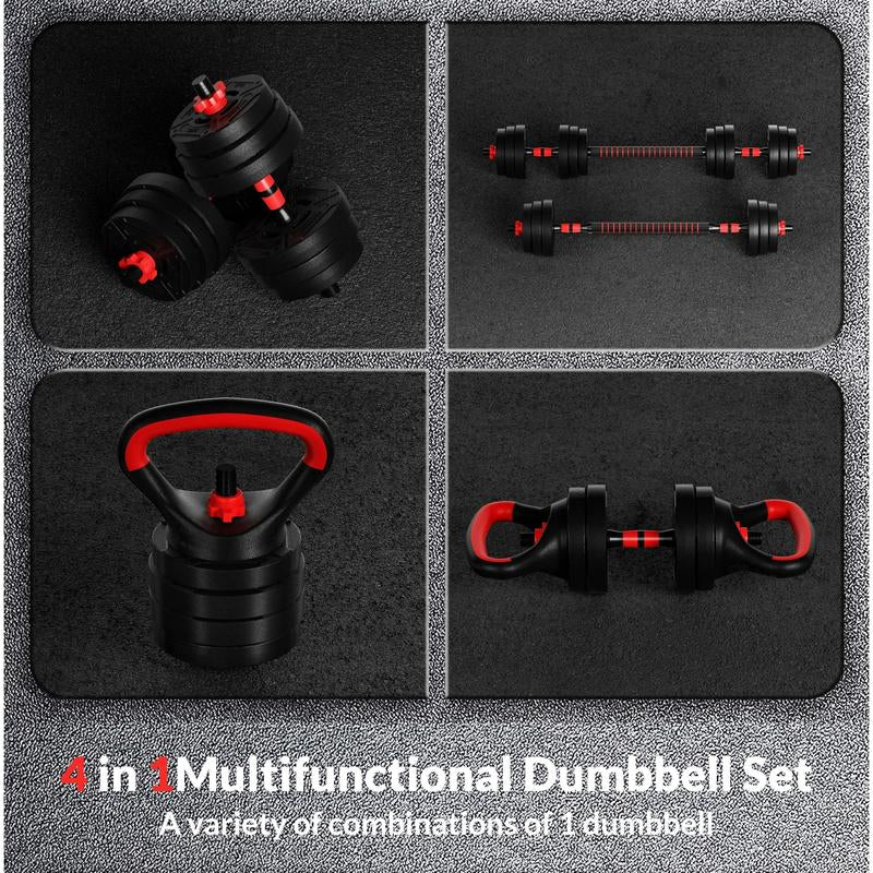 60LB 4-In-1 Portable Changeable Dumbbell, Barbell, and Kettlebell Set with Adjustable Weights