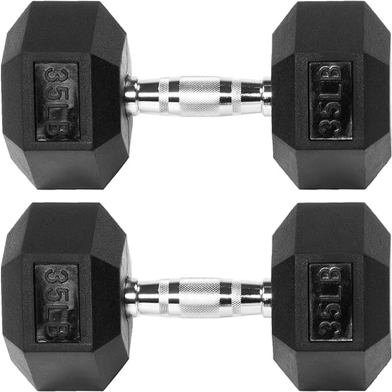 Signature Fitness Rubber Encased Hex Dumbbell, Multiple Sizes