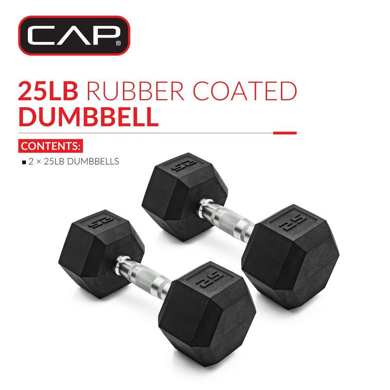 25Lb Coated Rubber Hex Dumbbell, Pair - Original Product Title with No Additional Information Provided