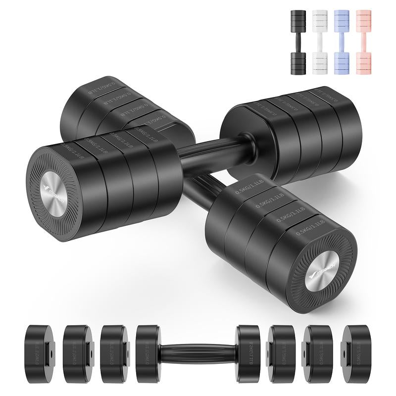 MERACH Adjustable Dumbbell Set, 4 in 1 Free Weights Dumbbells Each 2.2-8.8LBS Hand Weights for Women Soft Rubber Handle for Home Gym Exercise Training